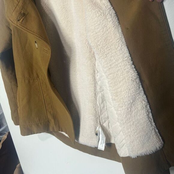 Zara Trafaluc Outerwear Brown Green Cozy Lined Jacket Sz M Poly/Nylon Shell - Picture 9 of 14